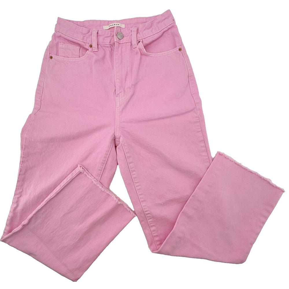 PacSun Pink Straight Leg Jeans Womens 24 High Rise Wide Leg Raw Hem